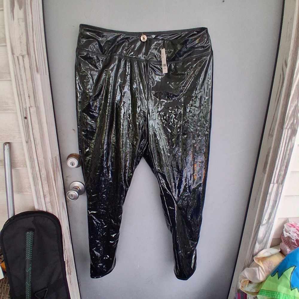 NWT New York & Company Black Patent Vinyl Leggings XL High Shine Liquid Look